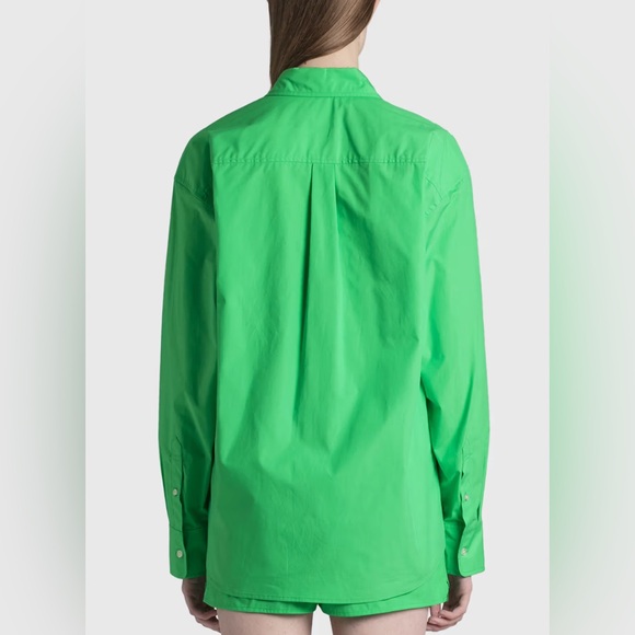 T by Alexander Wang Boyfriend Button Up Shirt Bright Green Poplin Oversized - Picture 7 of 11